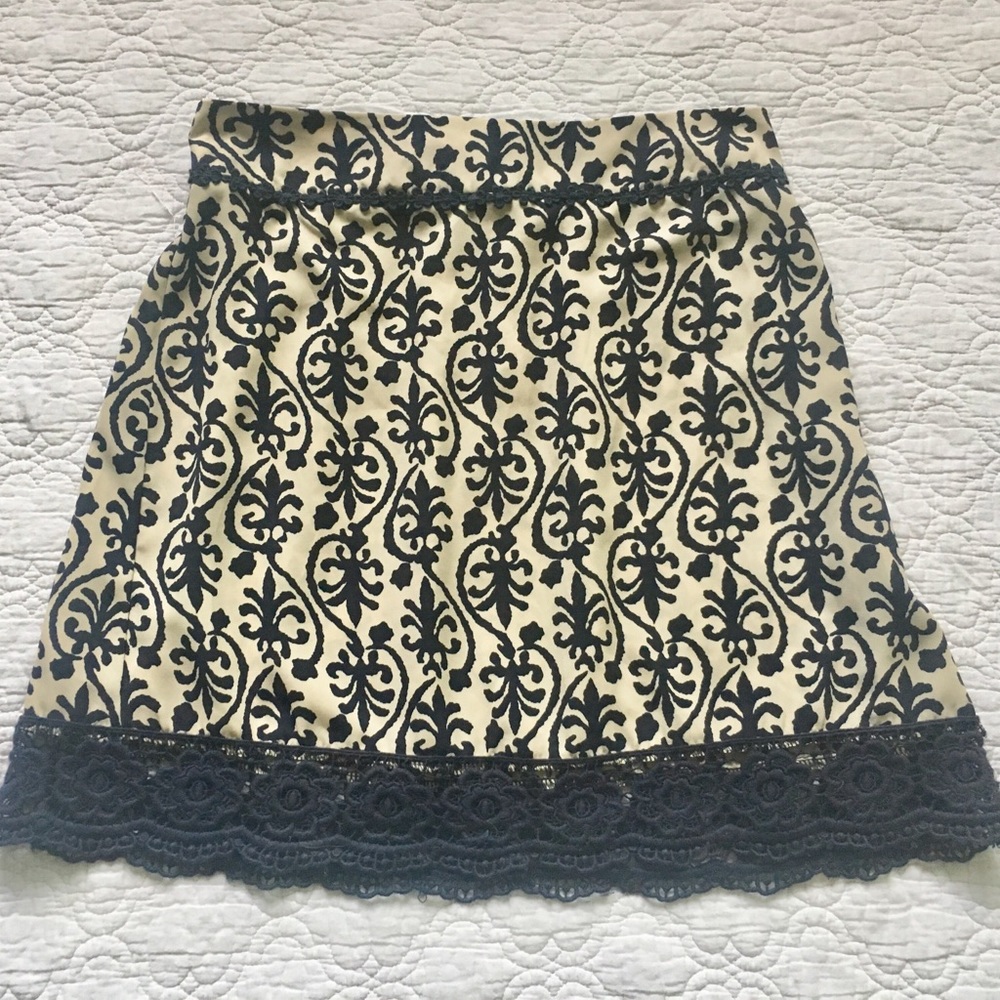 Navy and Tan Skirt with Floral Lace Detail